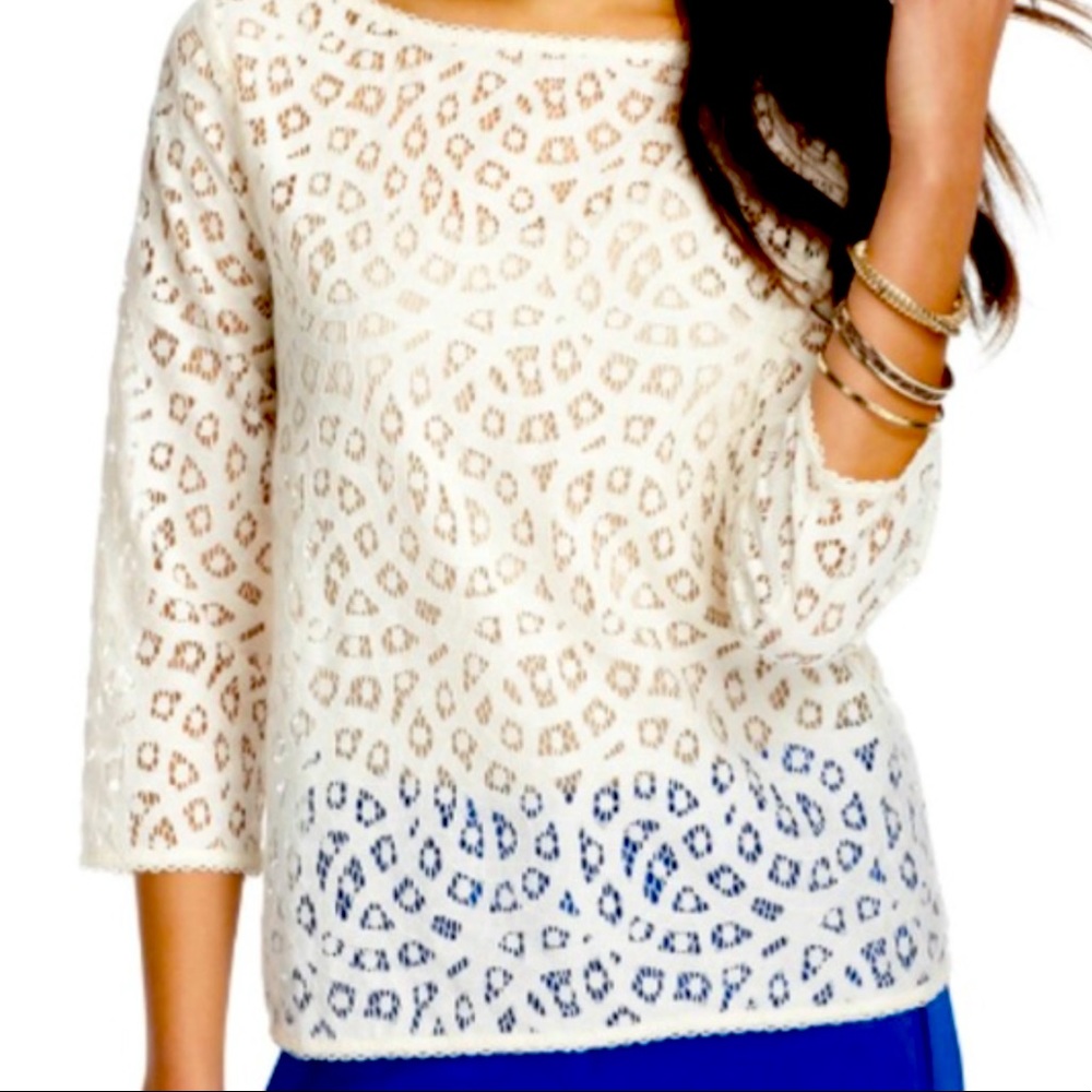 LOFT cream lace blouse top with 3/4 sleeves